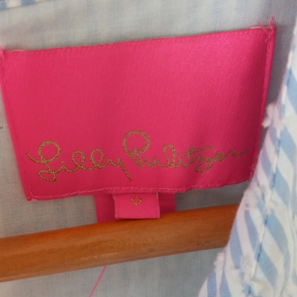 Lilly Pulitzer Ginger Dress Blue Peri Tint Blue White Stripe Swiss Dot 0 - Picture 8 of 15